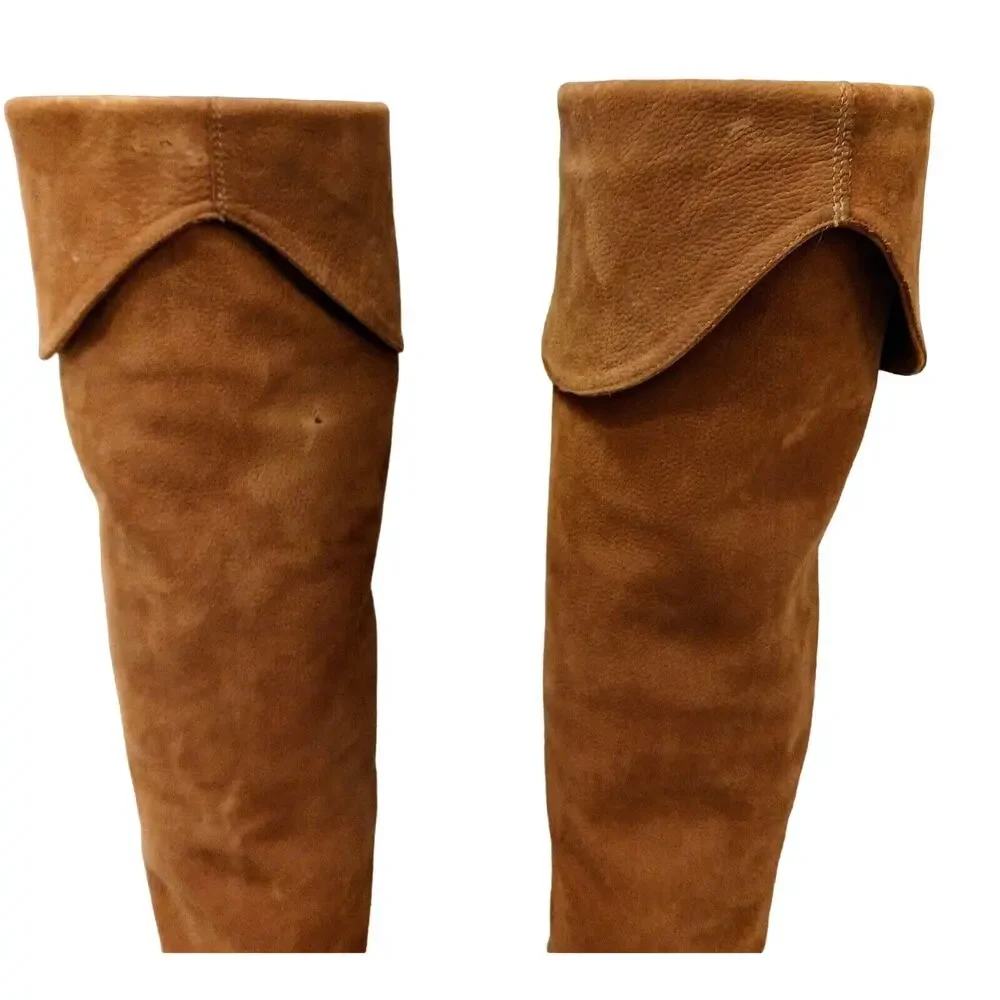 Stuart Weitzman Over the Knee Boot Size 6.5M SUEDE LEATHER Rust Brown Equestrian